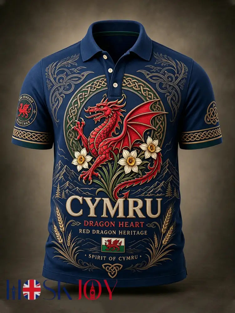 Men’s Welsh-Inspired Art Print Polo Shirt - A / S