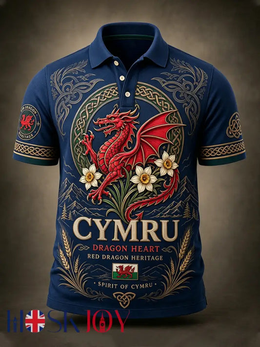 Men’s Welsh-Inspired Art Print Polo Shirt - A / S