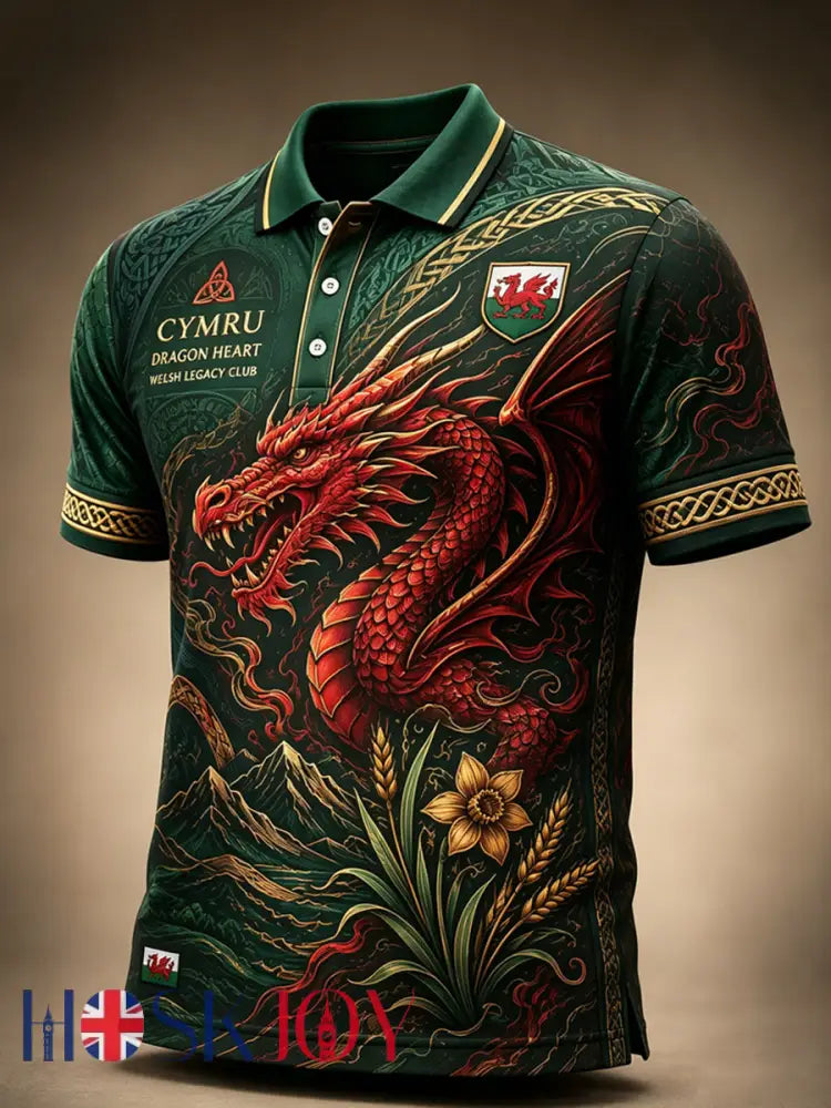 Men’s Welsh-Inspired Art Print Polo Shirt - A / S