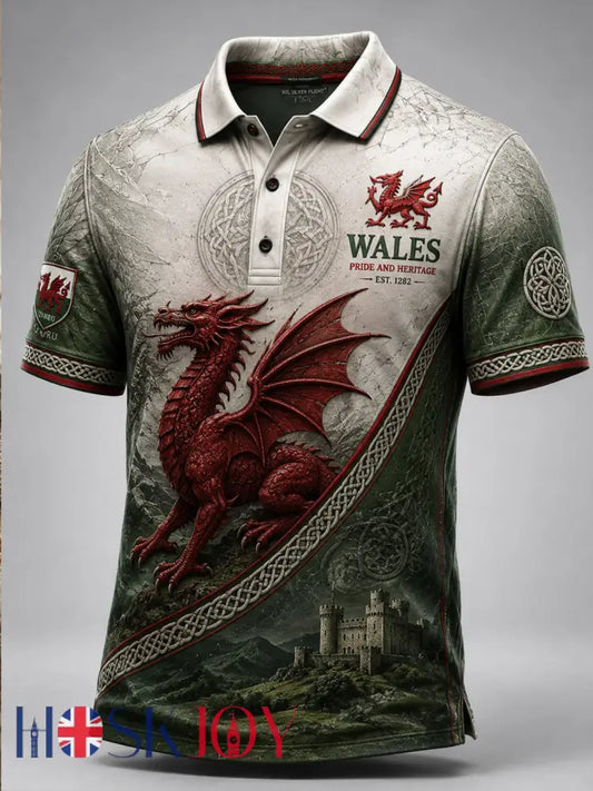 Men’s Welsh Red Dragon Art Print Polo - A / S