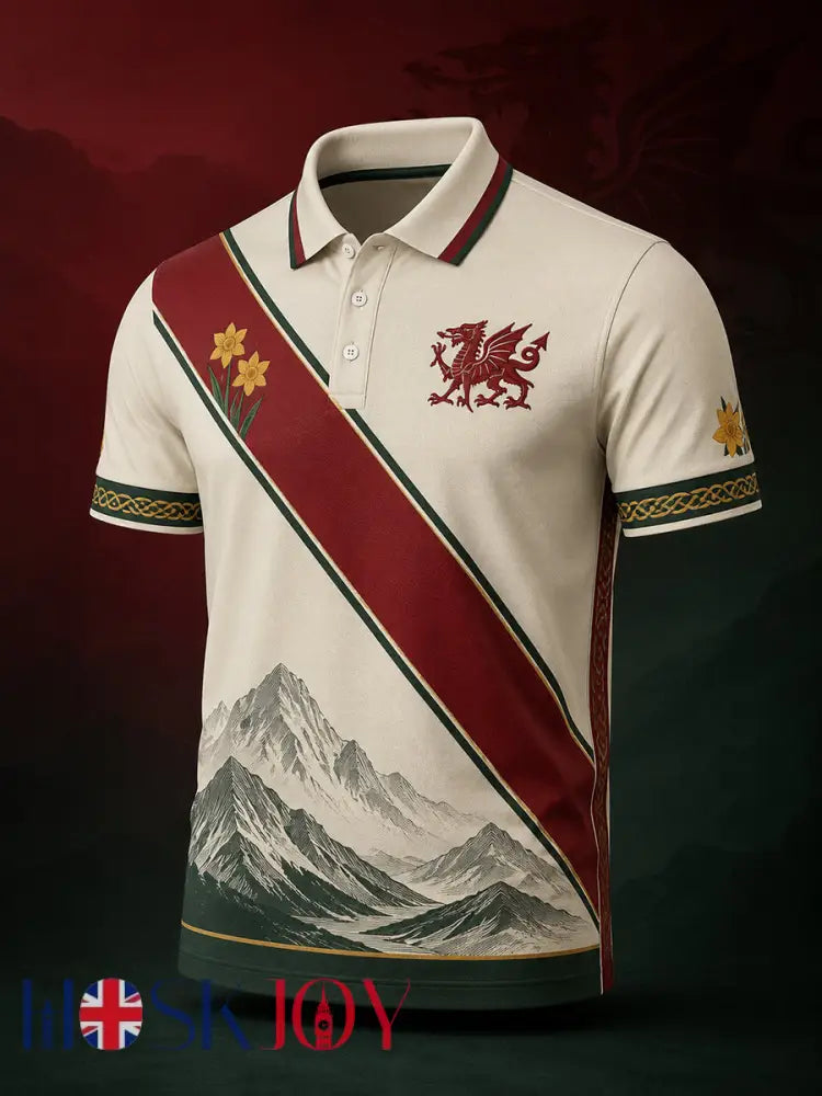 Men’s Welsh Red Dragon Cultural Elements Art Print Casual Polo - A / S