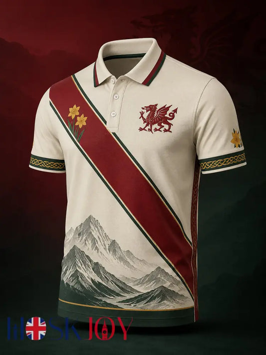 Men’s Welsh Red Dragon Cultural Elements Art Print Casual Polo - A / S