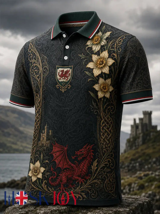 Men’s Welsh Red Dragon Cultural Elements Art Print Casual Polo - A / S