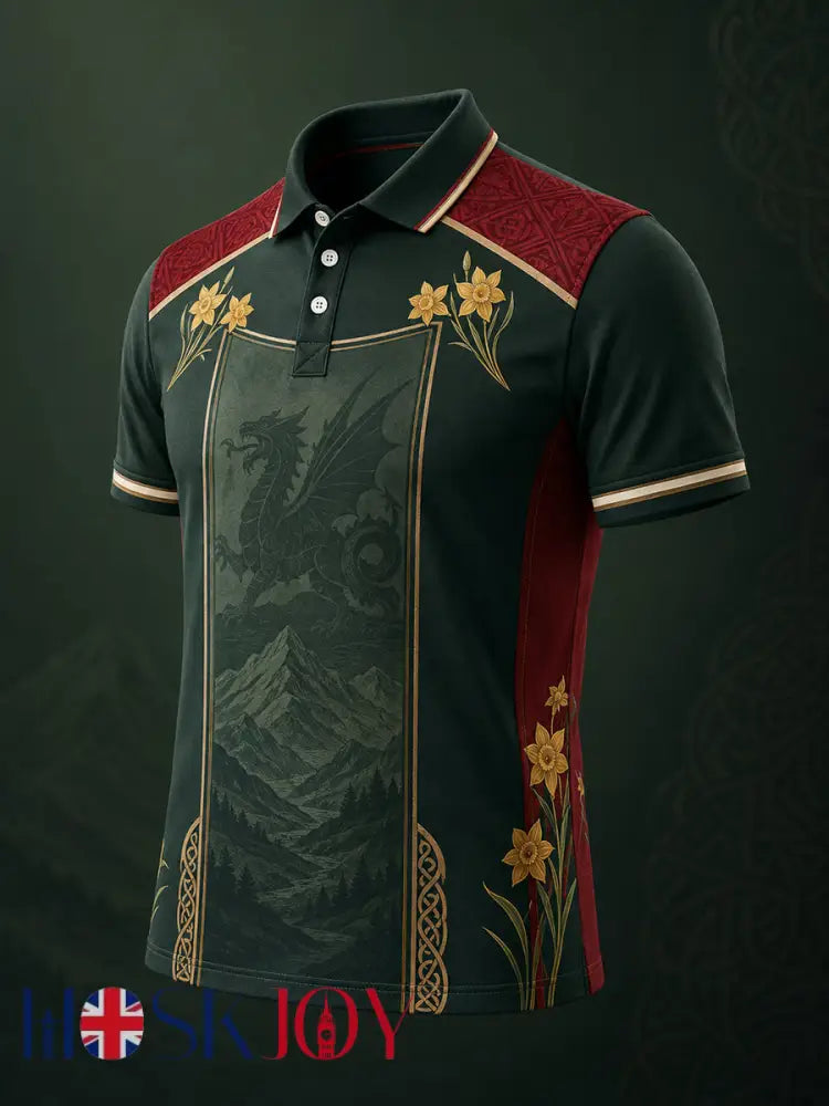Men’s Welsh Red Dragon Cultural Elements Art Print Casual Polo - A / S