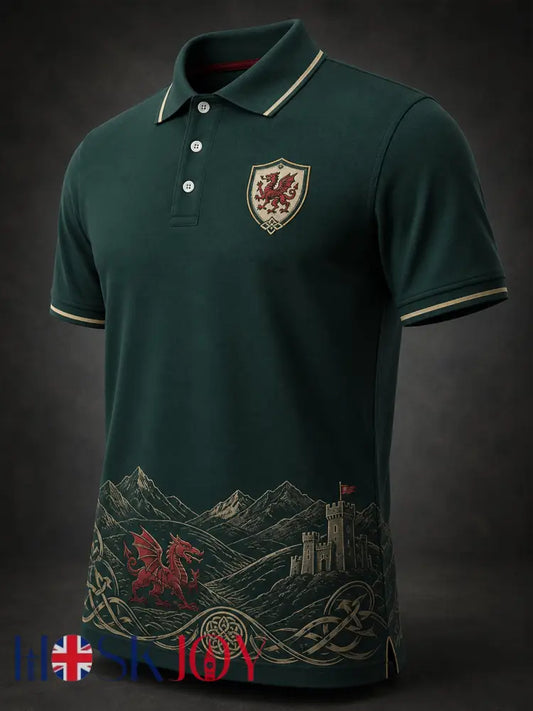 Men’s Welsh Red Dragon Cultural Elements Art Print Polo - A / S