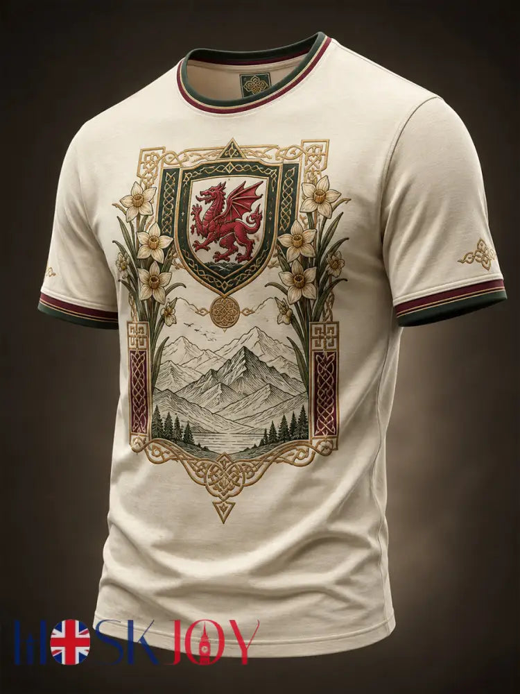 Men’s Welsh Red Dragon Cultural Elements Art Print T-Shirt - A / S