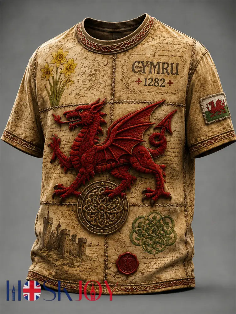 Men’s Welsh Red Dragon Printed Short-Sleeve T-Shirt - Khaki / S