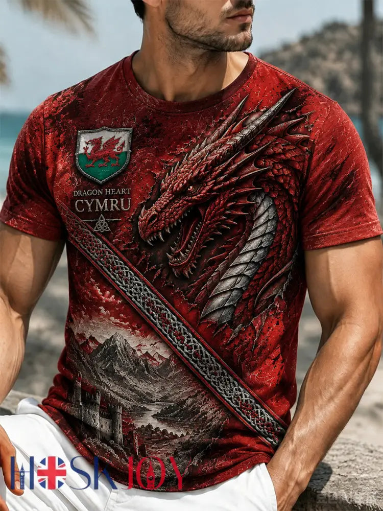 Men’s Welsh Red Dragon Printed Short-Sleeve T-Shirt - Red / S