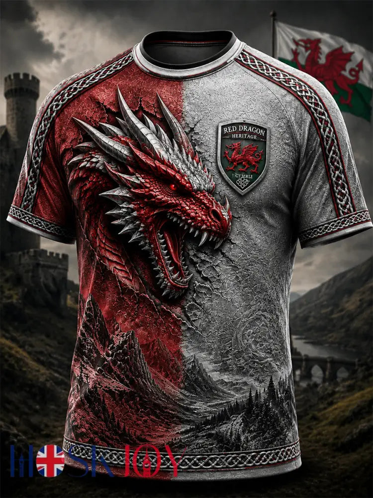 Men’s Welsh Red Dragon Printed Short-Sleeve T-Shirt - Red / S