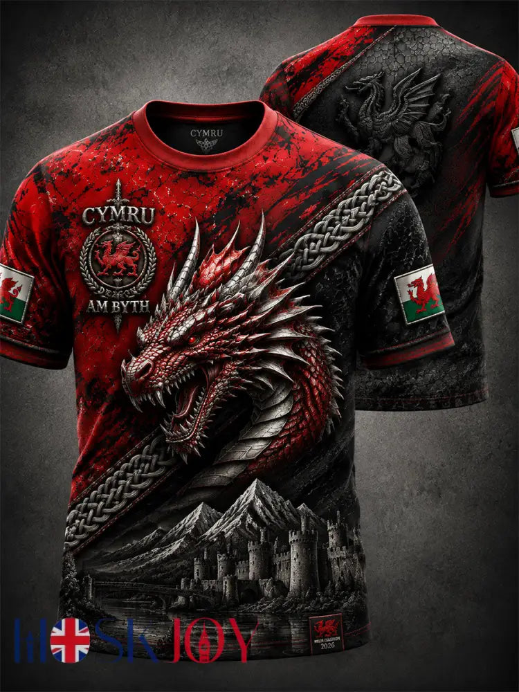 Men’s Welsh Red Dragon Printed Short-Sleeve T-Shirt - Red / S