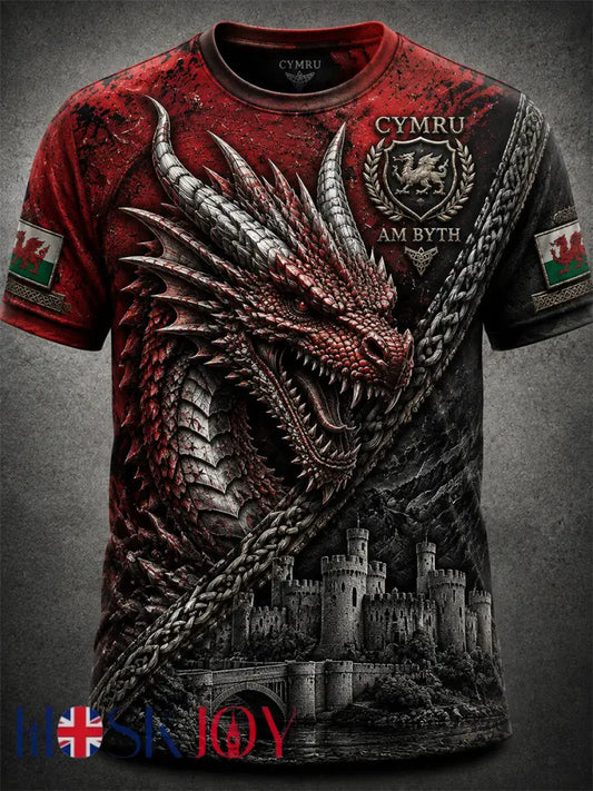 Men’s Welsh Red Dragon Printed Short-Sleeve T-Shirt - Red / S