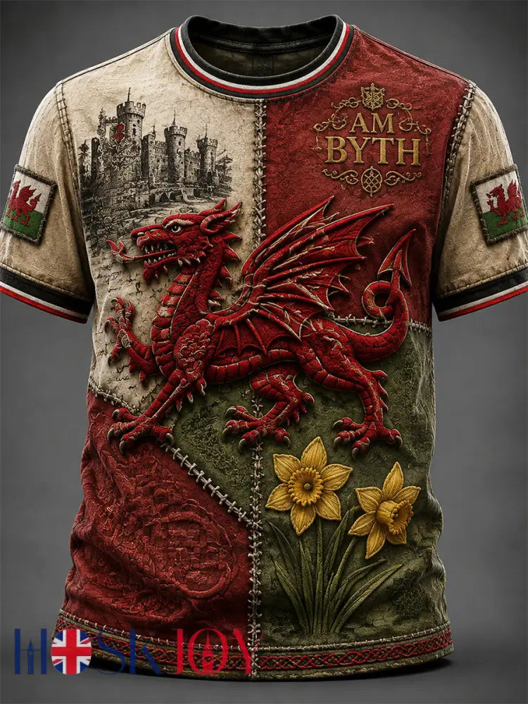 Men’s Welsh Red Dragon Printed Short-Sleeve T-Shirt - Red / S
