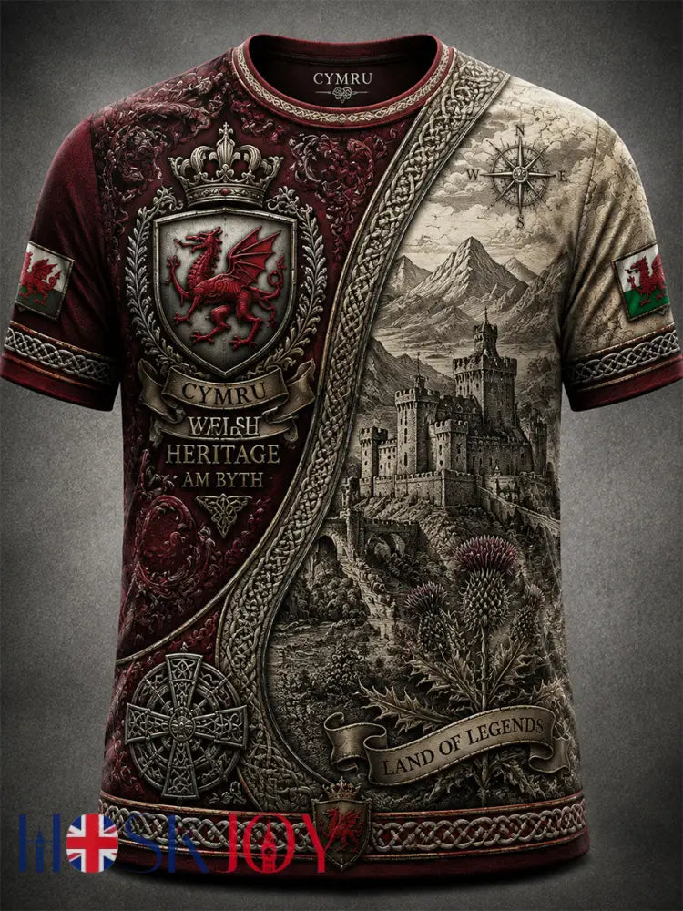 Men’s Welsh Red Dragon Printed Short-Sleeve T-Shirt - Wine Red / S