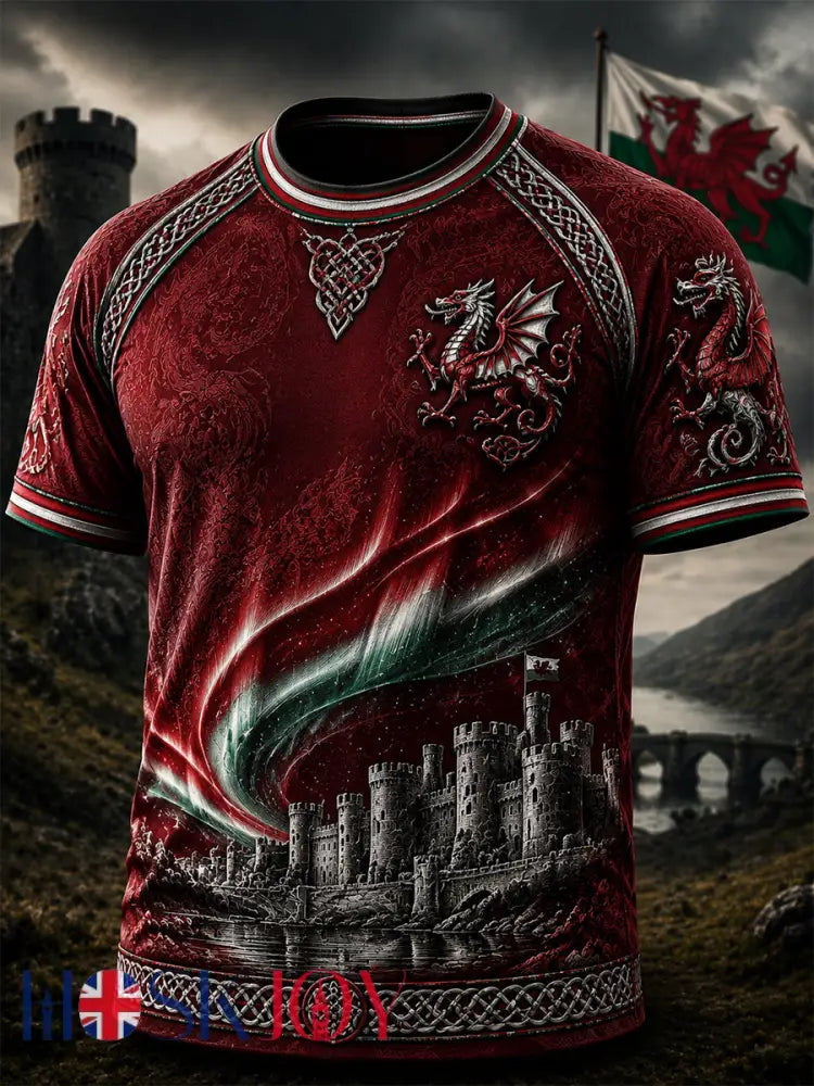 Men’s Welsh Red Dragon Printed Short-Sleeve T-Shirt - Wine Red / S