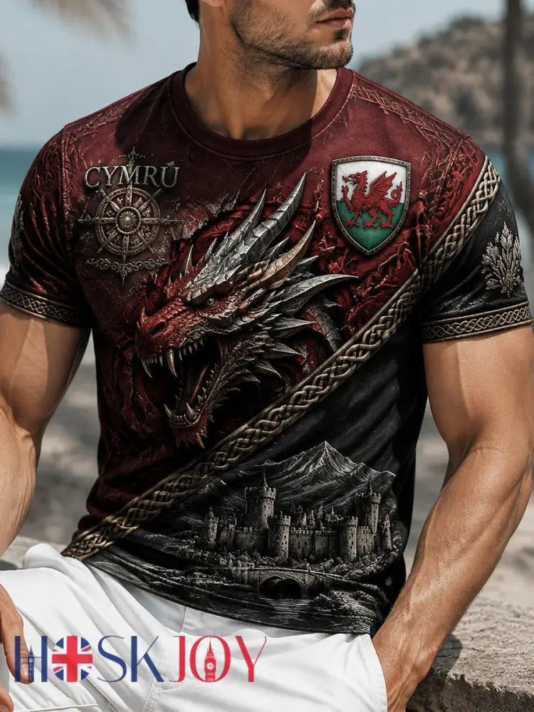 Men’s Welsh Red Dragon Printed Short-Sleeve T-Shirt - Wine Red / S