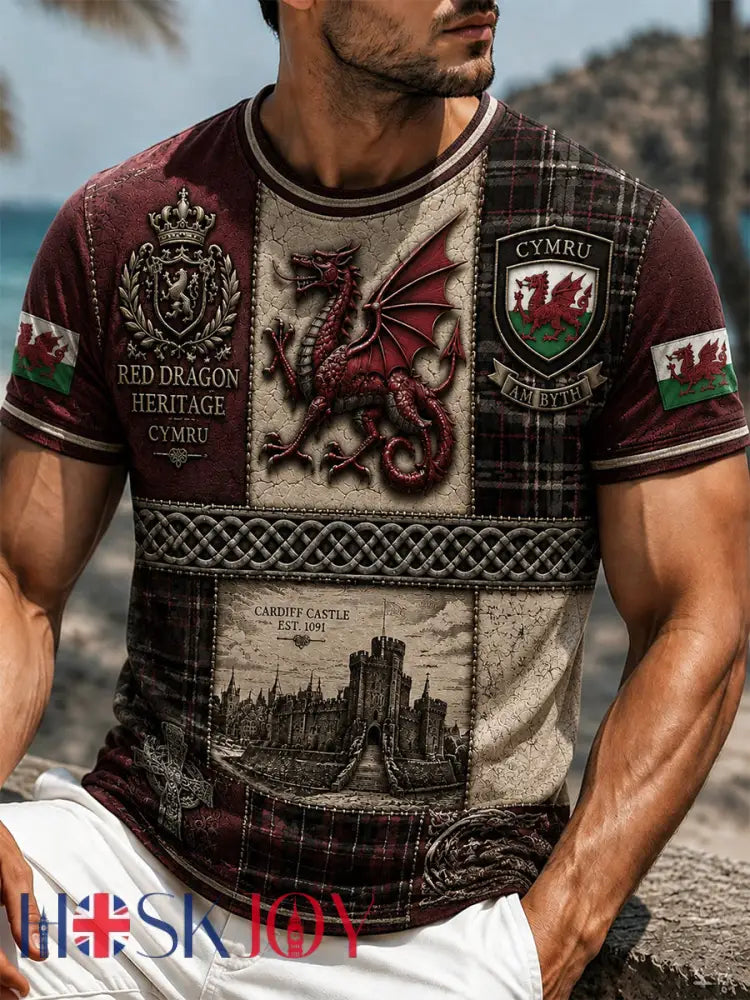 Men’s Welsh Red Dragon Printed Short-Sleeve T-Shirt - Wine Red / S