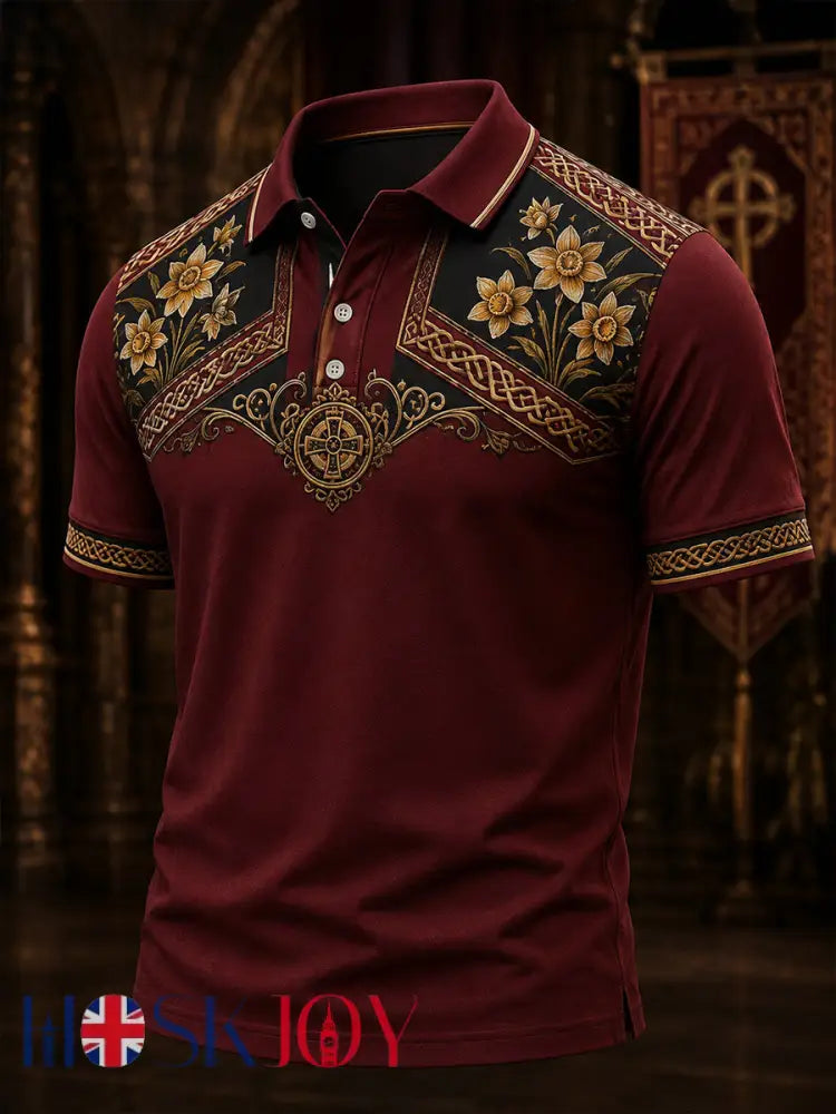 Men’s Welsh-Themed Commemorative Art Print Casual Polo - A / S