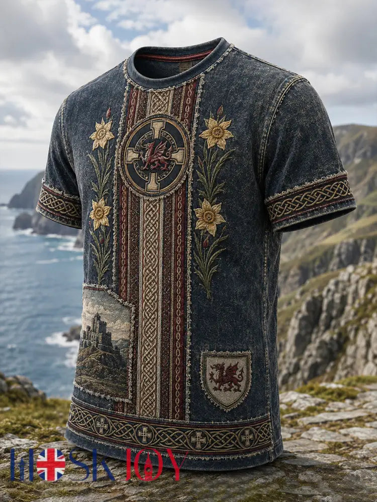 Men’s Welsh-Themed Commemorative Art Print Casual T-Shirt - A / S
