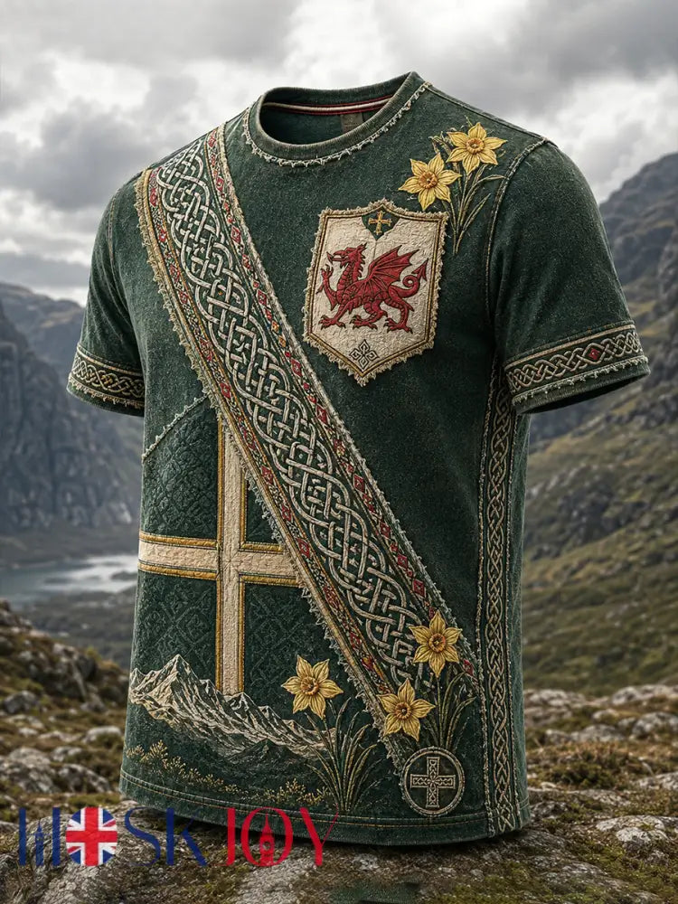 Men’s Welsh-Themed Commemorative Art Print Casual T-Shirt - A / S