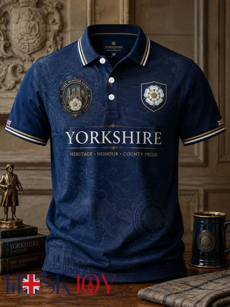 Men’s Yorkshire Day White Roses Art Printed Casual Tops - Deep Blue / S