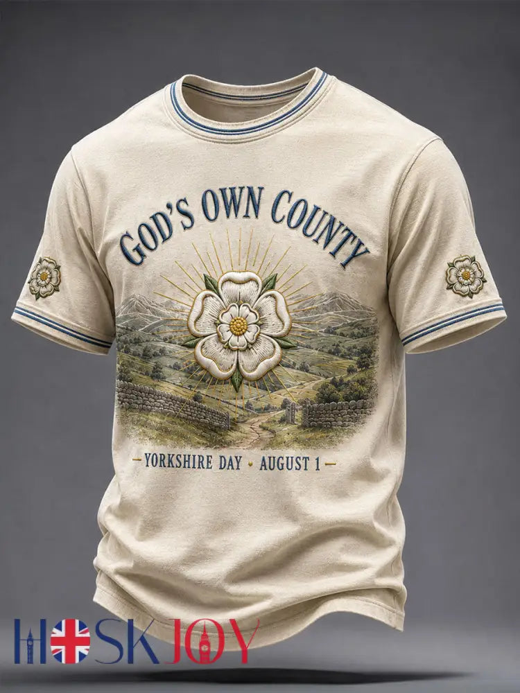 Men’s Yorkshire Day White Roses Art Printed T-shirt - Apricot / S