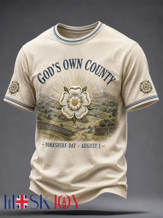 Men’s Yorkshire Day White Roses Art Printed T-shirt - Apricot / S