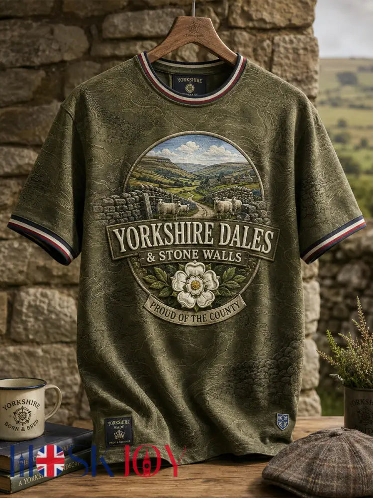 Men’s Yorkshire Day White Roses Art Printed T-shirt - Army Green / S
