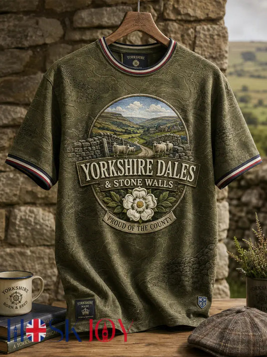 Men’s Yorkshire Day White Roses Art Printed T-shirt - Army Green / S