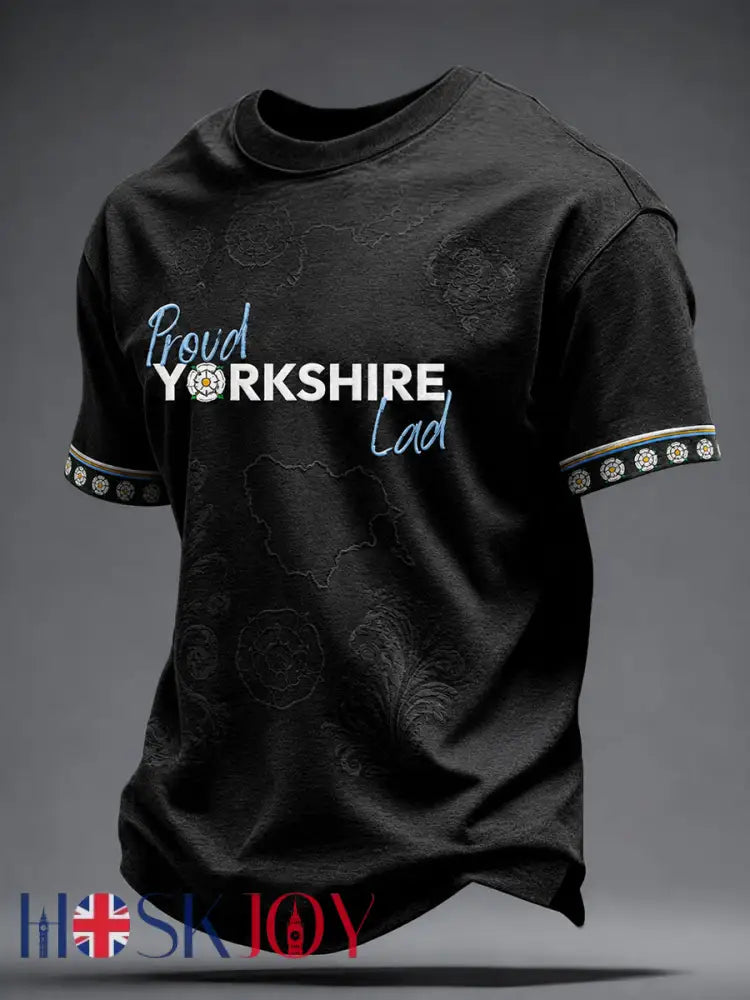 Men’s Yorkshire Day White Roses Art Printed T-shirt - Black / S