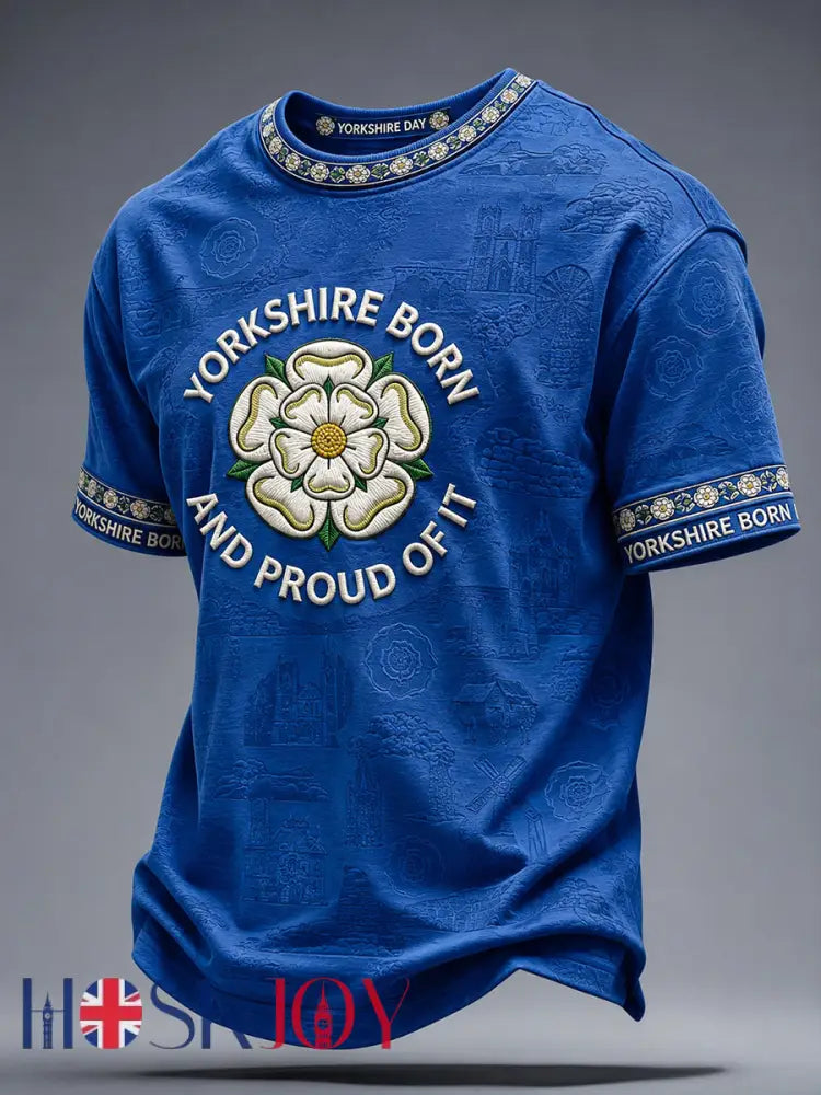 Men’s Yorkshire Day White Roses Art Printed T-shirt - Blue / S