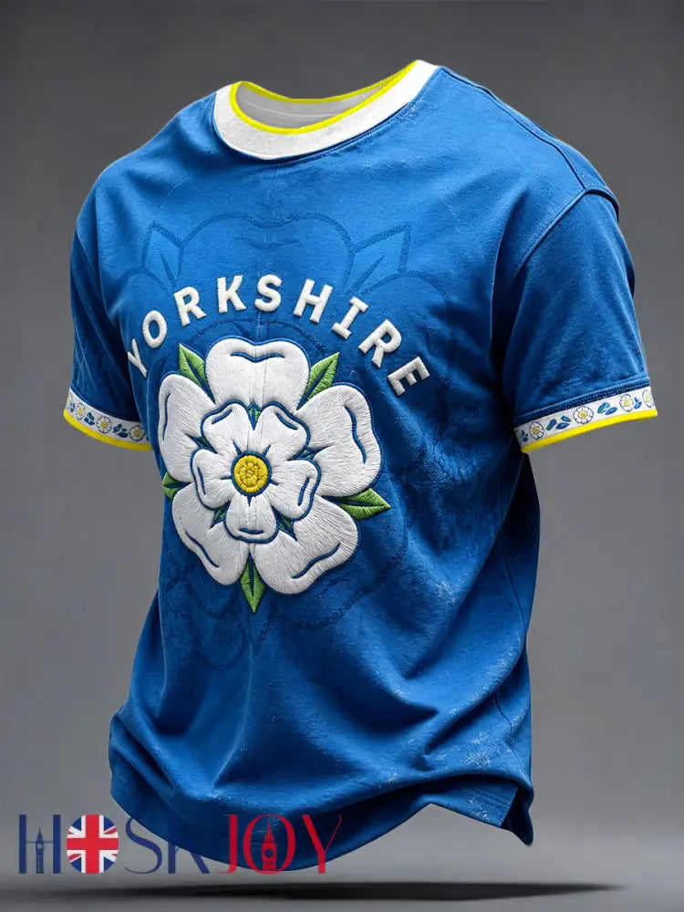 Men’s Yorkshire Day White Roses Art Printed T-shirt - Blue / S