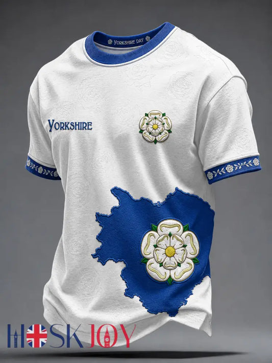 Men’s Yorkshire Day White Roses Art Printed T-shirt - White / S