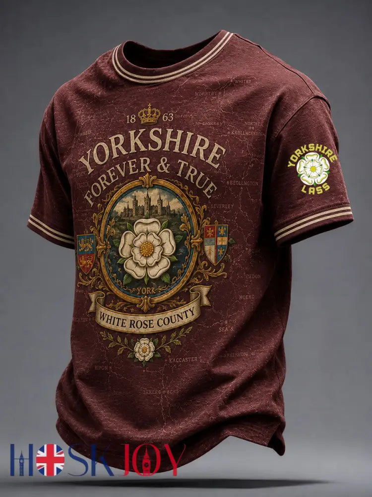 Men’s Yorkshire Day White Roses Art Printed T-shirt - Wine Red / S