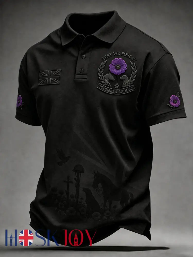 Men’sLest We Forget Soldiers & Animals Shirt - Black / S