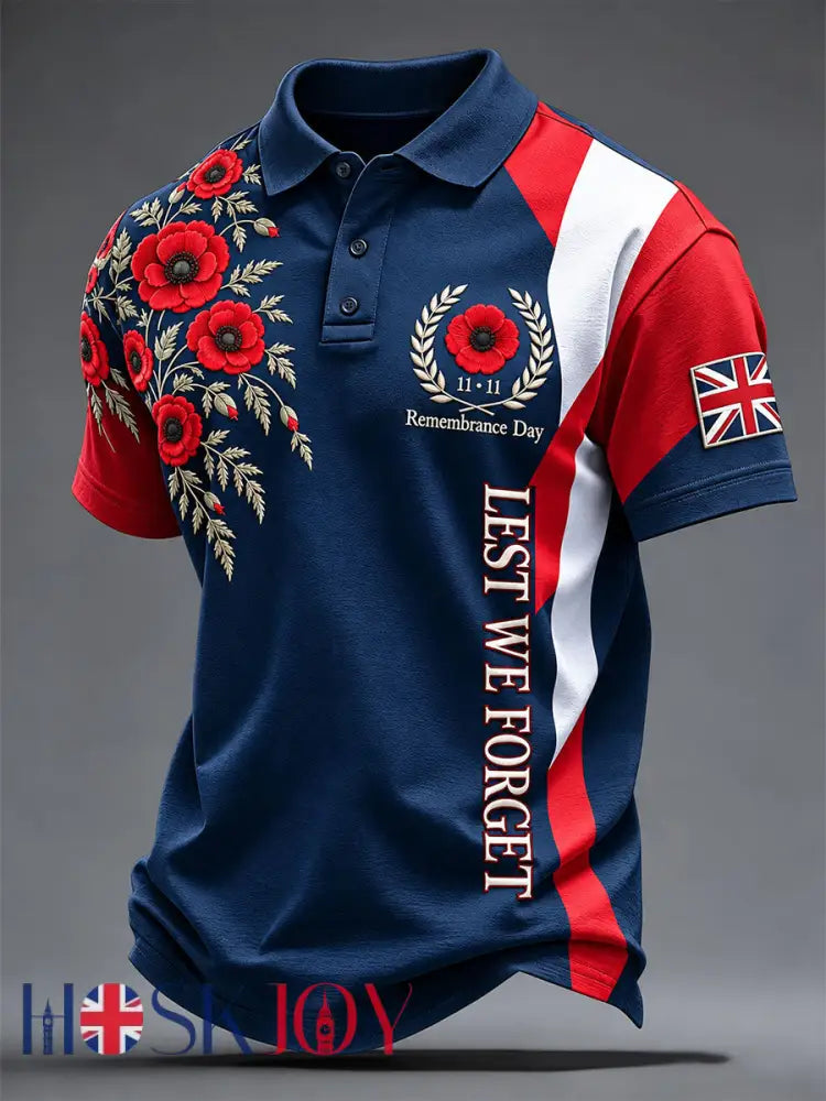 Men’sRemembrance Day Lest We Forget Print Shirt - Navy Blue / S