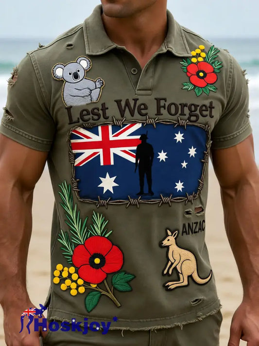 Retro Australian Art Print Casual Polo Shirt - A / S