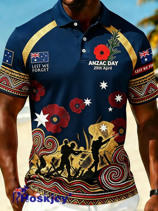Retro Australian Art Print Casual Polo Shirt - A / S