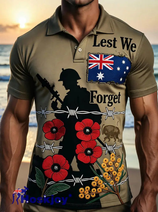 Retro Australian Art Print Casual Polo Shirt - A / S