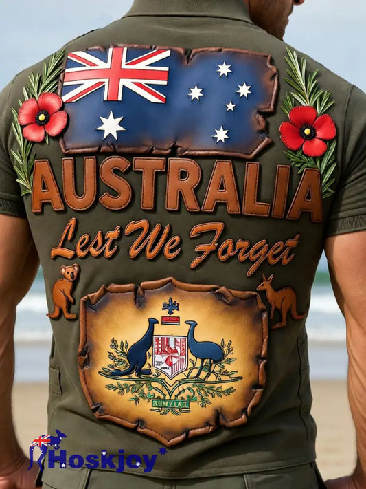 Retro Australian Art Print Casual Polo Shirt - A / S