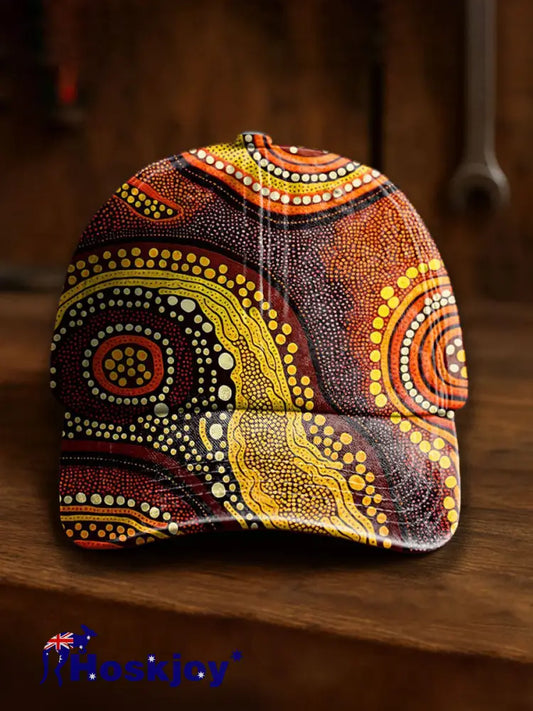 Retro Australian Desert Polka Dot Art Casual Print Washed Hat As picture / ONE