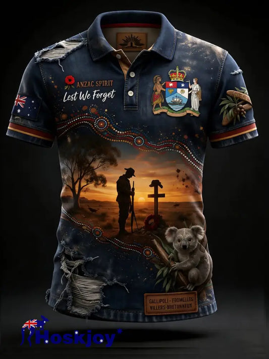 Retro Australian Koala Art Print Casual Polo Shirt - A / S