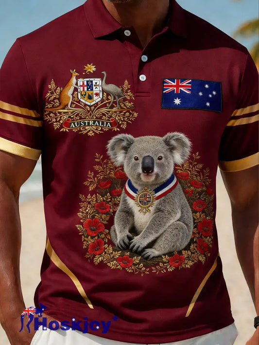 Retro Australian-Style Art ’King’s Birthday’ Print Casual Polo Shirt A / S