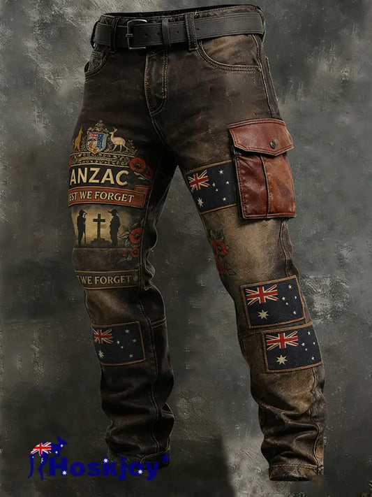 Retro Australian-Style Art Print Casual Cargo Pants A / S
