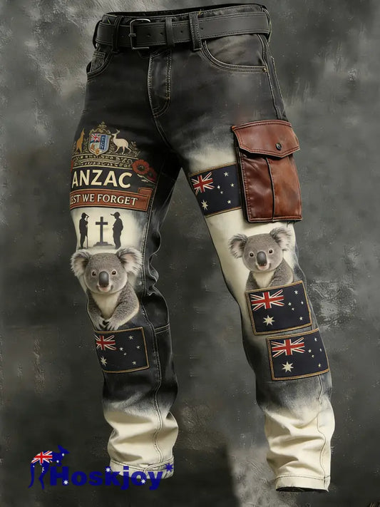 Retro Australian-Style Art Print Casual Cargo Pants A / S