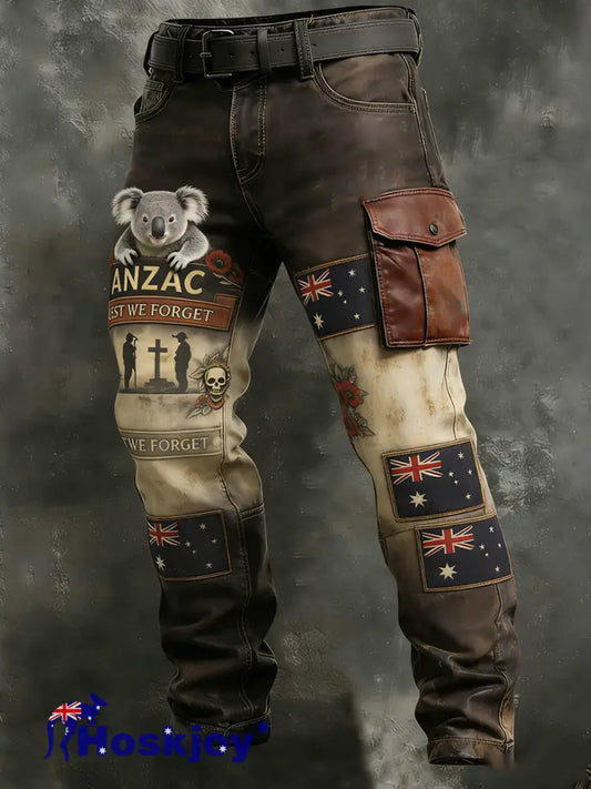 Retro Australian-Style Art Print Casual Cargo Pants A / S