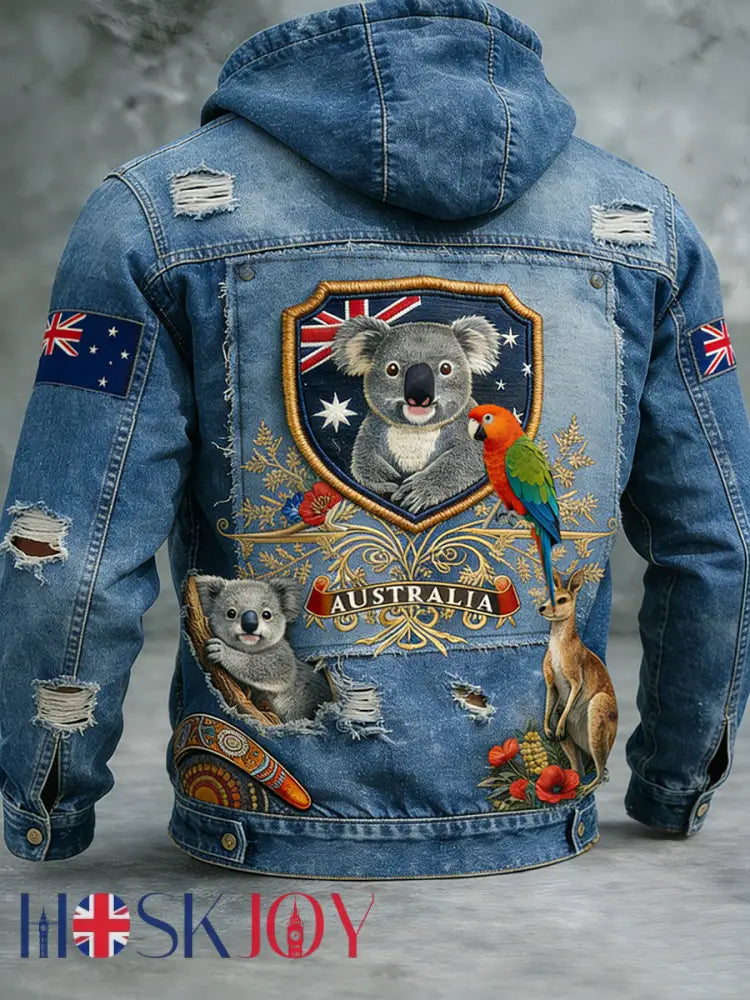 Retro Australian-Style Art Print Casual Hooded Jacket - A / S