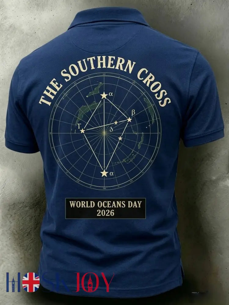 Retro Australian World Oceans Day Short-Sleeve Polo Shirt - Deep Blue / S