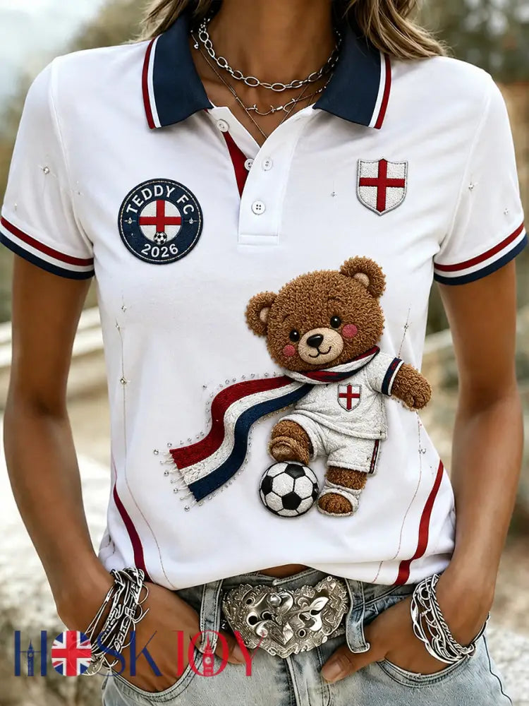 Retro British Paddington Bear Football Art Print Casual Polo Shirt - A / S