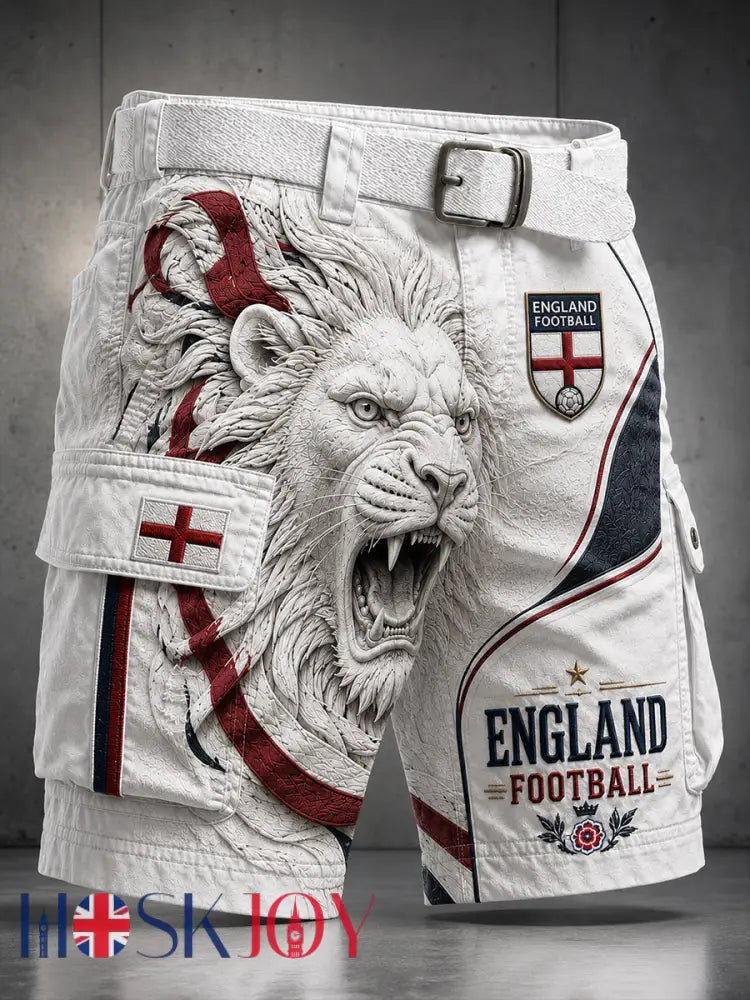 Retro England Football Fan Art Print Casual Athletic Shorts - A / M