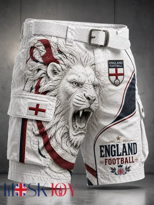 Retro England Football Fan Art Print Casual Athletic Shorts - A / M